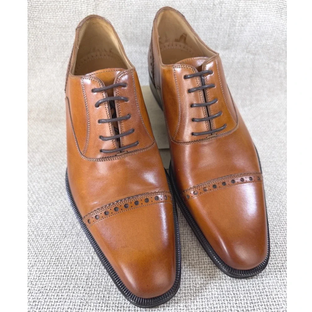 E.T. Wright Masters Collection Benito Cap Toe Oxford Camel Tan 7.5D New In Box